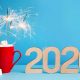 New 2020 year with cocoa, marshmallows and sparklers